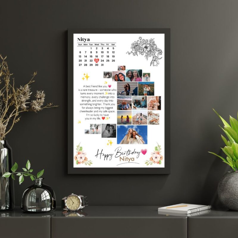 Personalized MyXposure photo calendar featuring custom messages and vibrant images for each month.