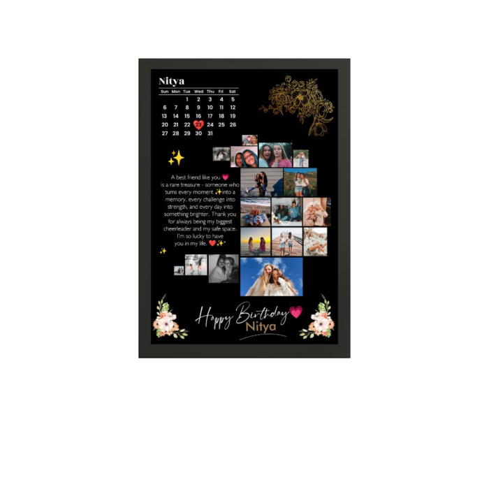 Black personalized photo collage frame by MyXposure showcasing multiple picture slots for cherished memories.