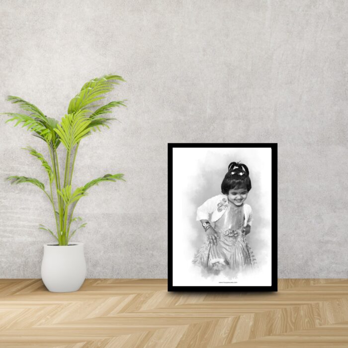 Custom black and white digital portrait showcasing a personalized photo transformed into a timeless sketch by MyXposure.