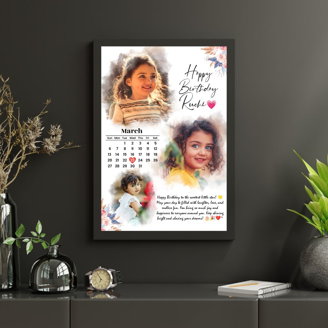 Customized birthday photo frame by MyXposure featuring a unique design with space for personal photos and messages.