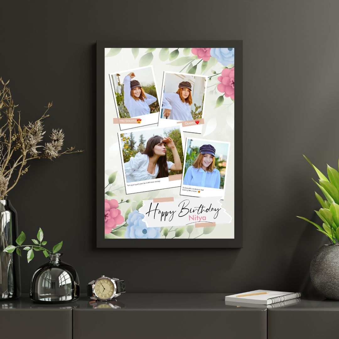 Customized collage frame gift by MyXposure showcasing a variety of photos in a stylish arrangement.