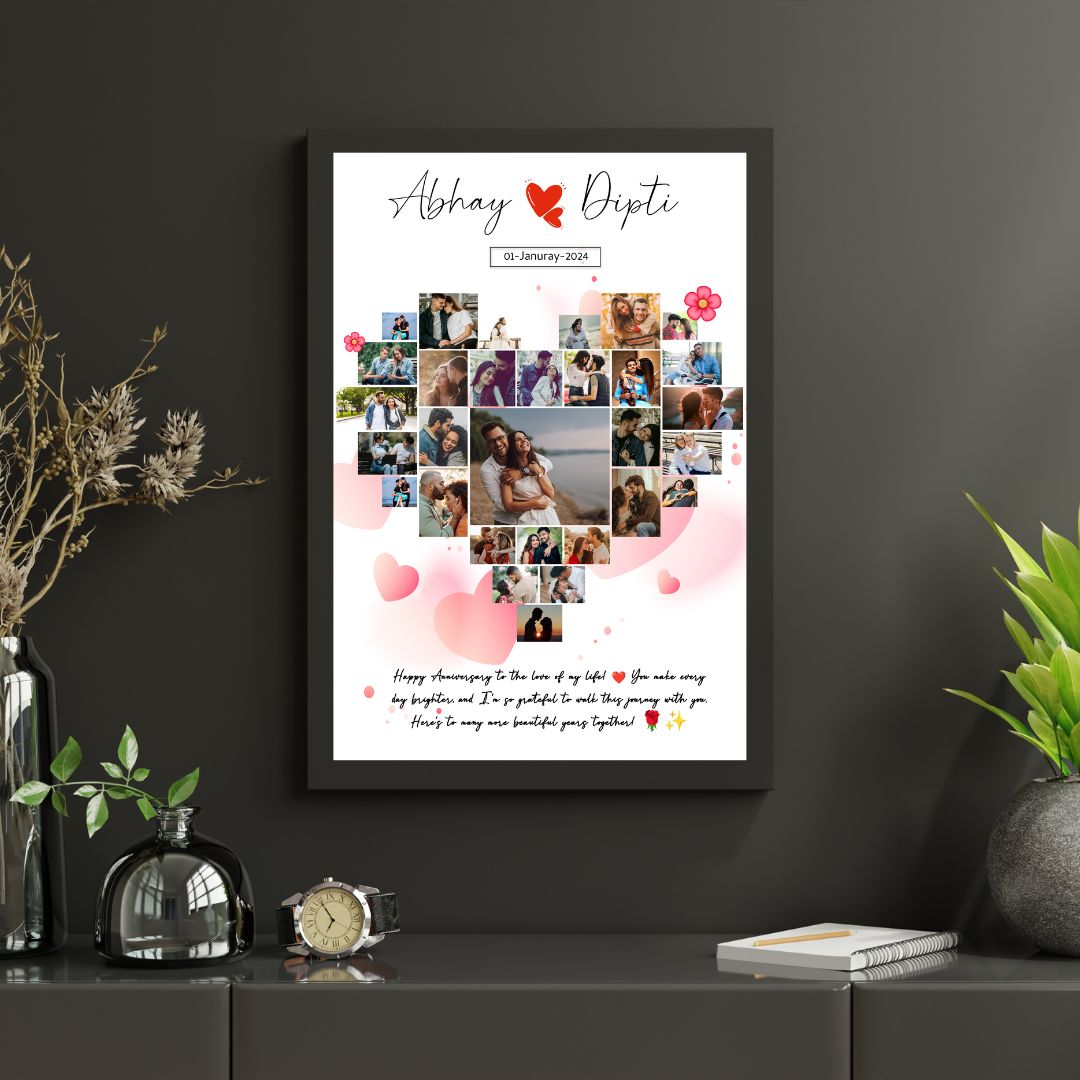 MyXposure heart-shaped customized birthday photo frame with personal photo and decorative design.