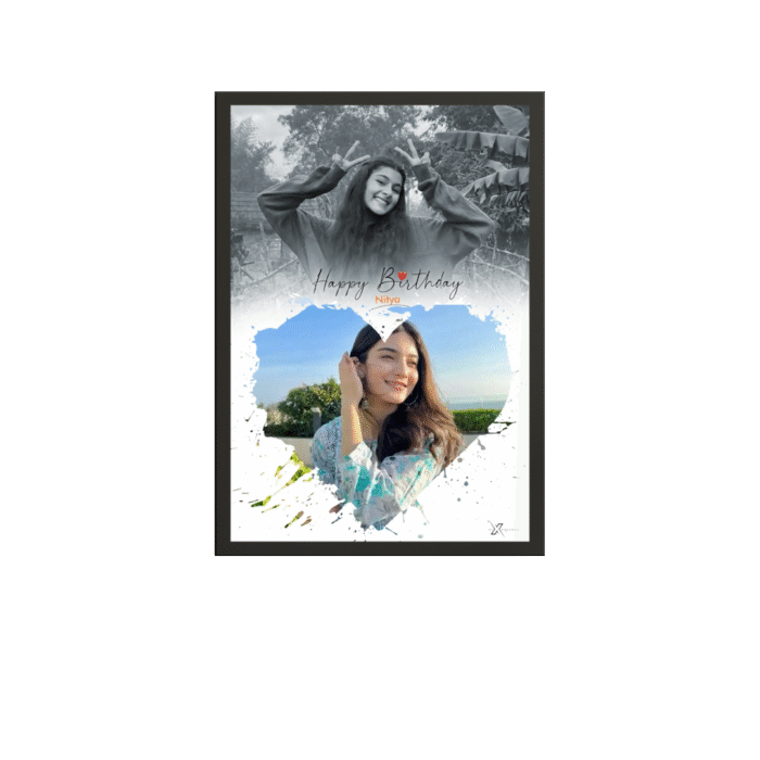 Personalized Heart Splash birthday frame by MyXposure, featuring a vibrant heart design for cherished memories.